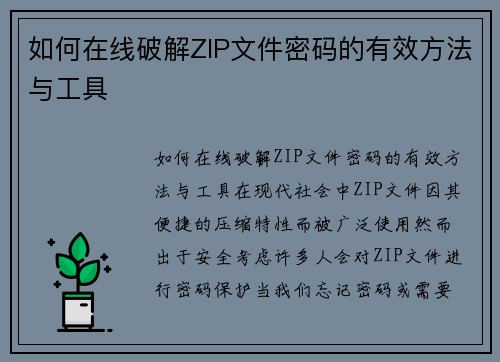 如何在线破解ZIP文件密码的有效方法与工具